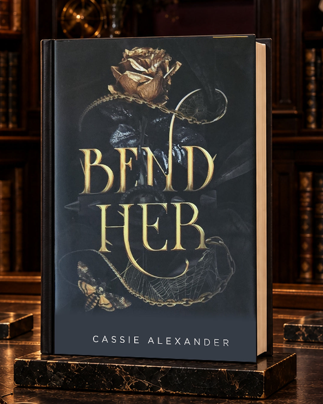 Bend Her dust-jacket hardcover in a warm gilded library