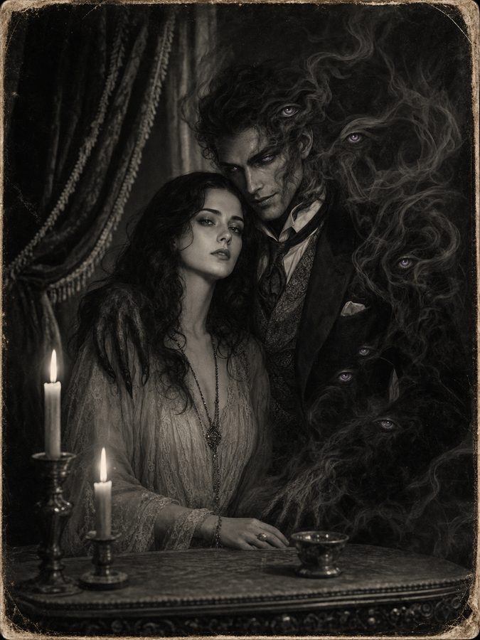 1920s seance portrait — Mina and Sylas