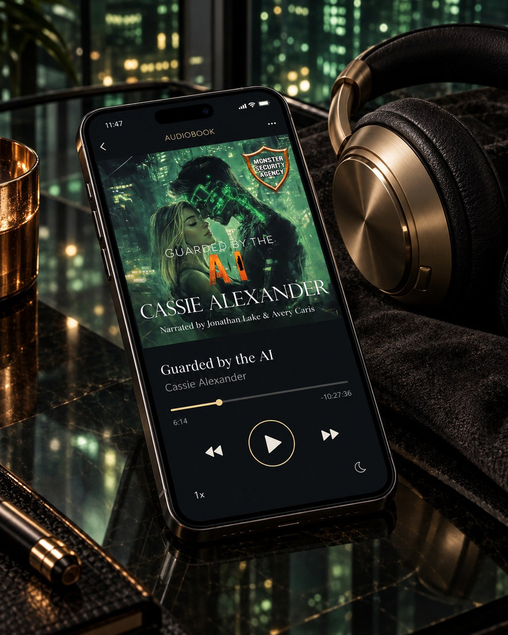 Guarded by the AI audiobook — approved phone and headphones editorial