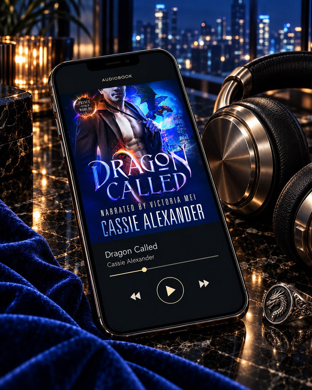 Dragon Called audiobook — phone and headphones editorial