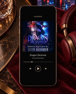 Dragon Destined audiobook — phone and headphones editorial